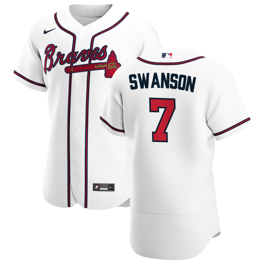 Atlanta Braves 7 Dansby Swanson Men Nike White Home 2020 Authentic Player MLB Jersey